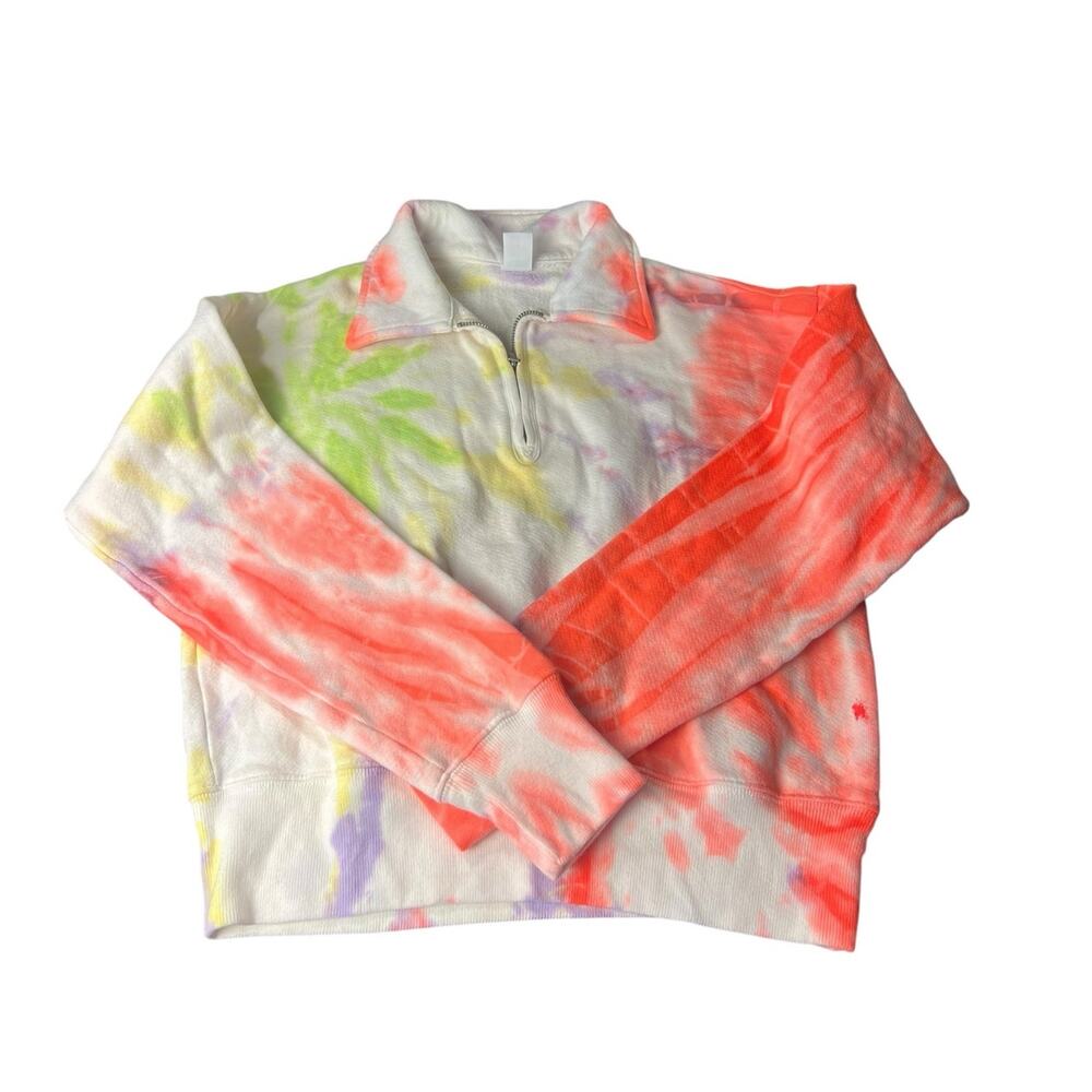 RE/DONE Hanes 70s Neon Space Dye Tie Dye Half Zip Size Small